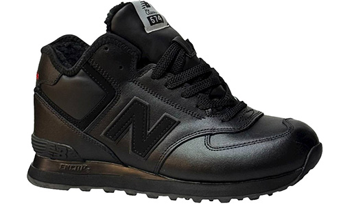 New Balance 574 leather Black  С Мехом